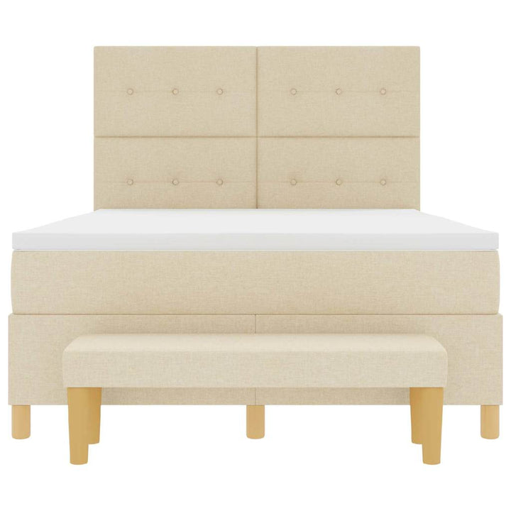 Box spring seng med pude med hovedgærde Creme 200 x 140 cm Stof