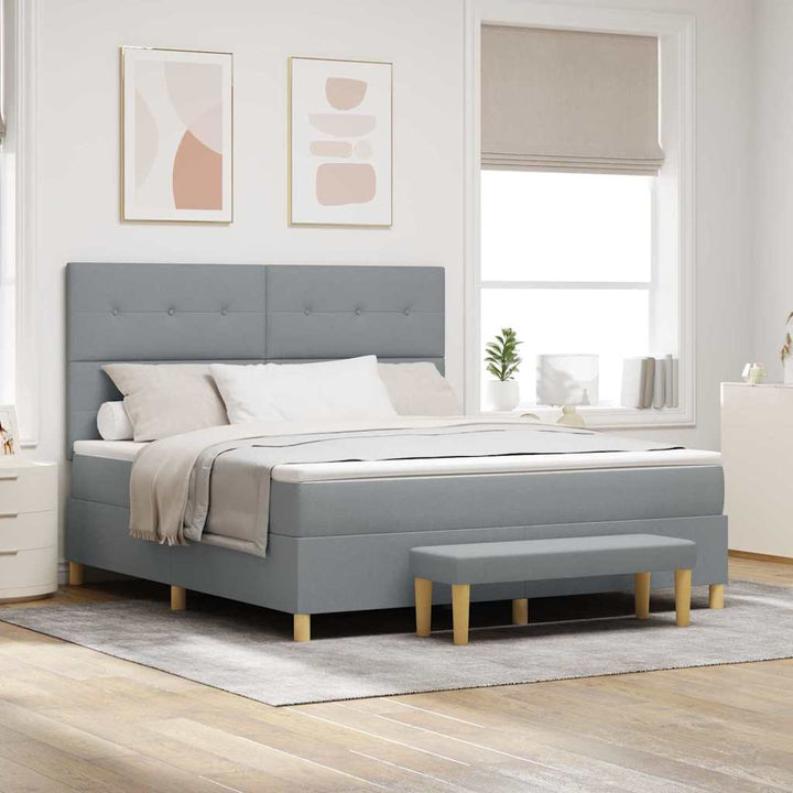 Box spring seng med hovedgærde Lysegrå 200 x 180 cm Stof