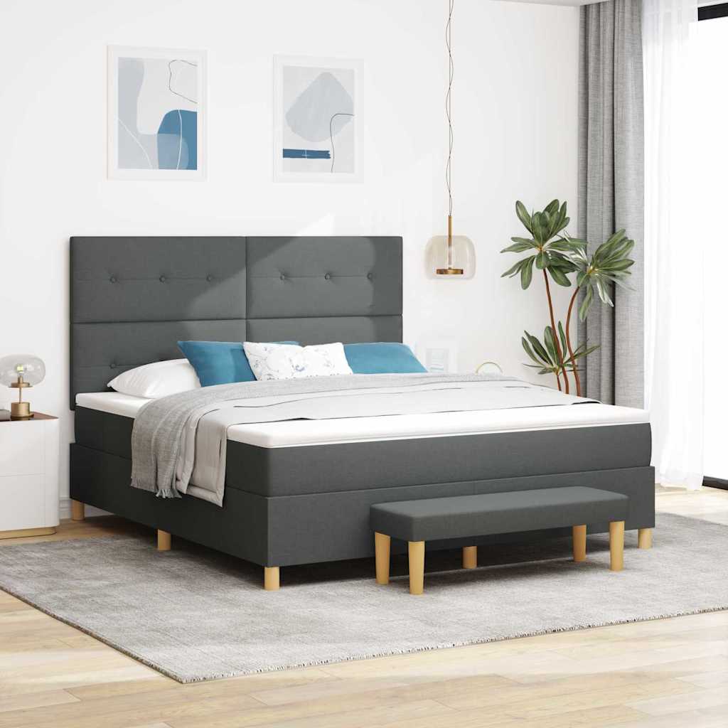 Box spring seng med hovedgærde Mørkegrå 200 x 180 cm Stof