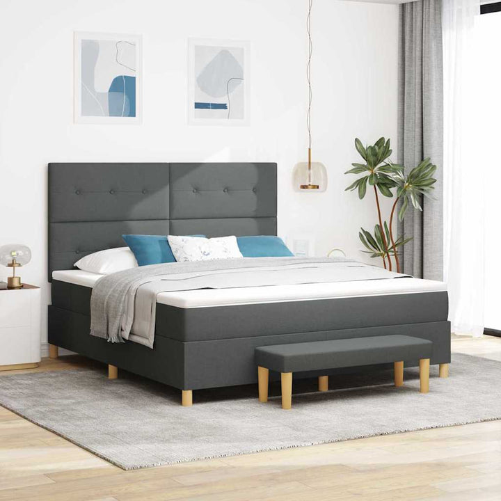 Box spring seng med hovedgærde Mørkegrå 200 x 180 cm Stof
