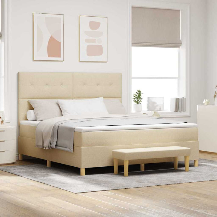 Box spring seng med hovedgærde Creme 200 x 180 cm Stof