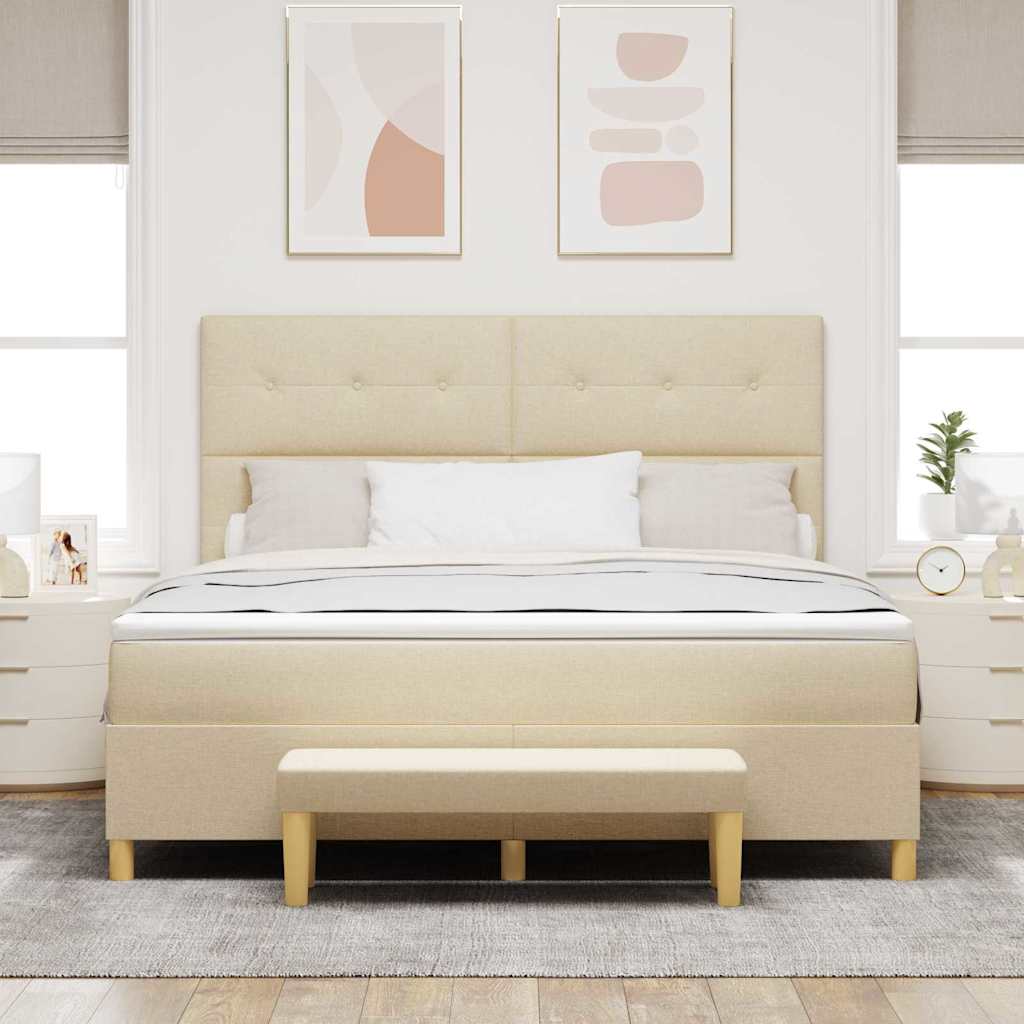 Box spring seng med hovedgærde Creme 200 x 180 cm Stof