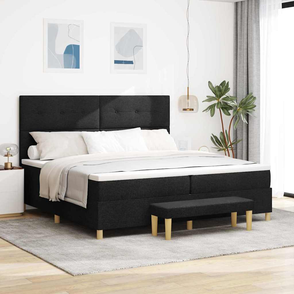 Box spring seng med hovedgærde Sort 200 x 200 cm Stof