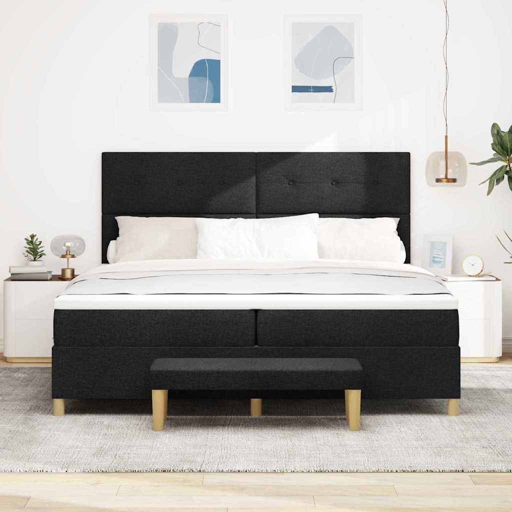 Box spring seng med hovedgærde Sort 200 x 200 cm Stof