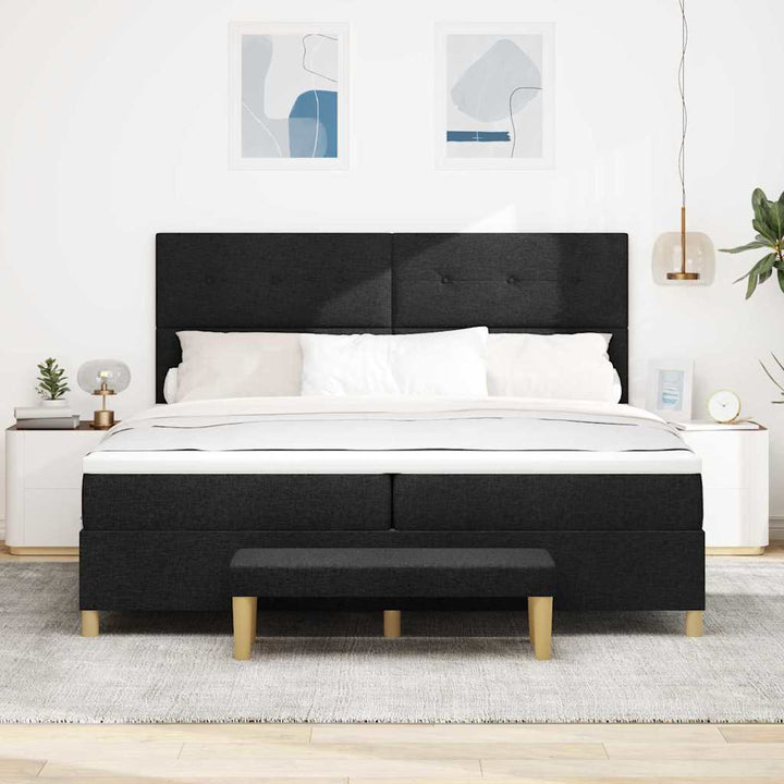 Box spring seng med hovedgærde Sort 200 x 200 cm Stof