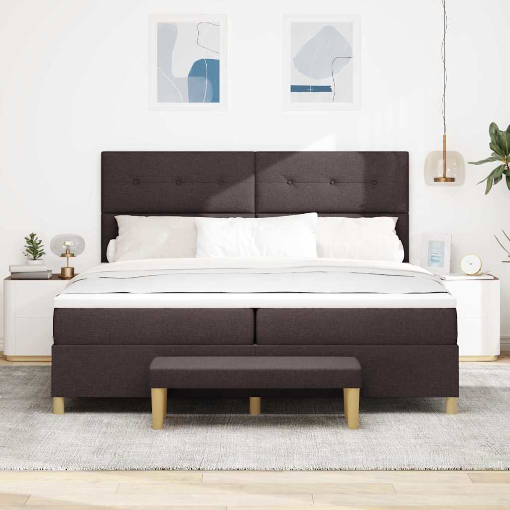 Box spring seng med hovedgærde Mørkebrun 200 x 200 cm Stof