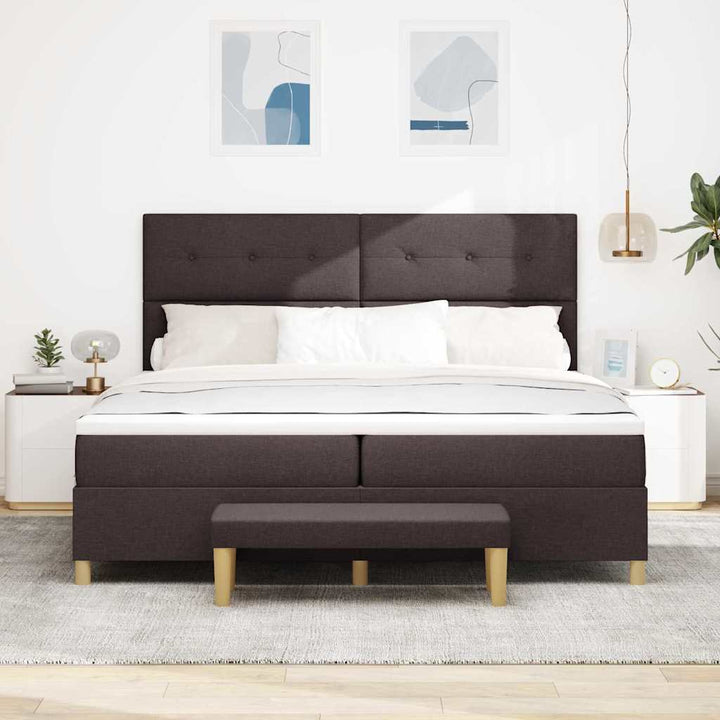 Box spring seng med hovedgærde Mørkebrun 200 x 200 cm Stof