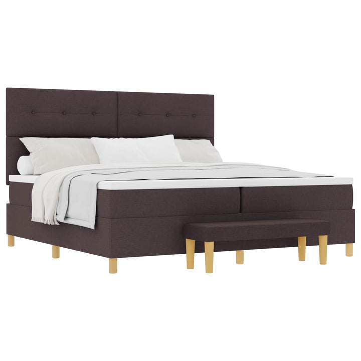 Box spring seng med hovedgærde Mørkebrun 200 x 200 cm Stof