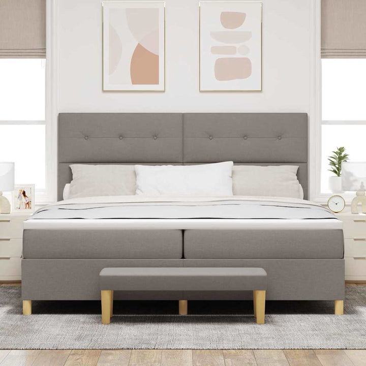 Box spring seng med hovedgærde Gråbrun 200 x 200 cm Stof