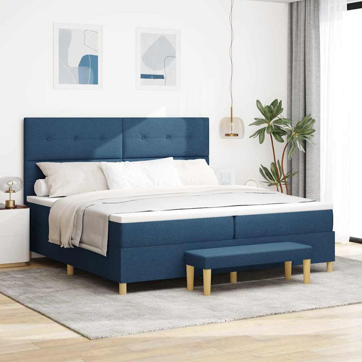 Box spring seng med madras med hovedgærde Blå 200 x 200 cm Stof