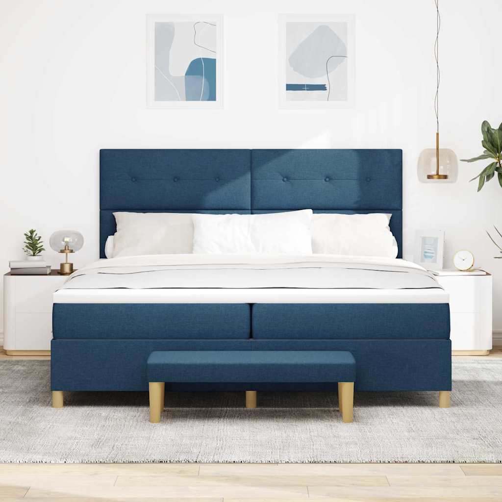 Box spring seng med madras med hovedgærde Blå 200 x 200 cm Stof