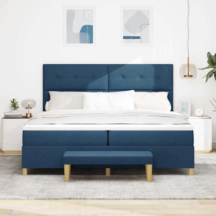 Box spring seng med madras med hovedgærde Blå 200 x 200 cm Stof