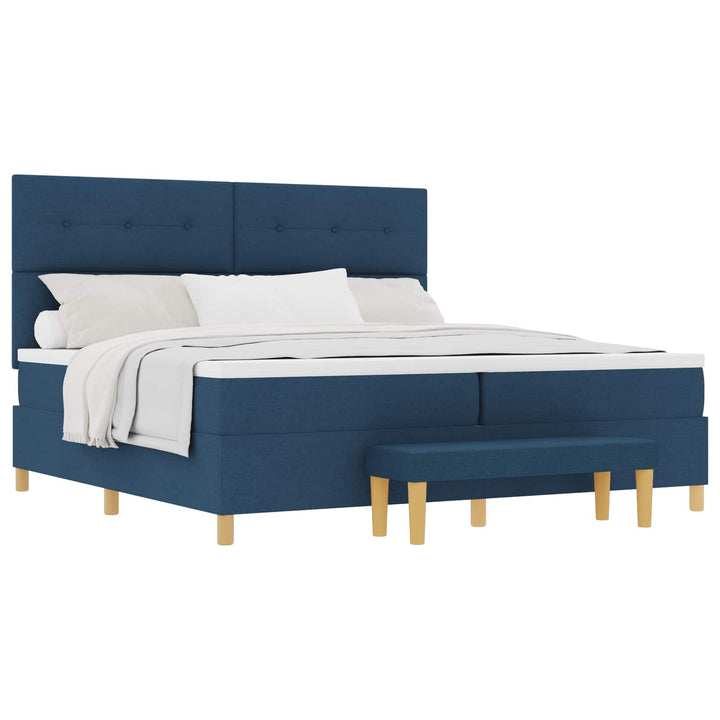 Box spring seng med madras med hovedgærde Blå 200 x 200 cm Stof