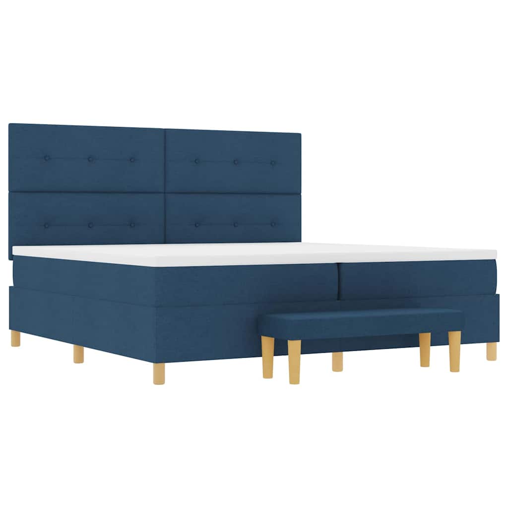 Box spring seng med madras med hovedgærde Blå 200 x 200 cm Stof
