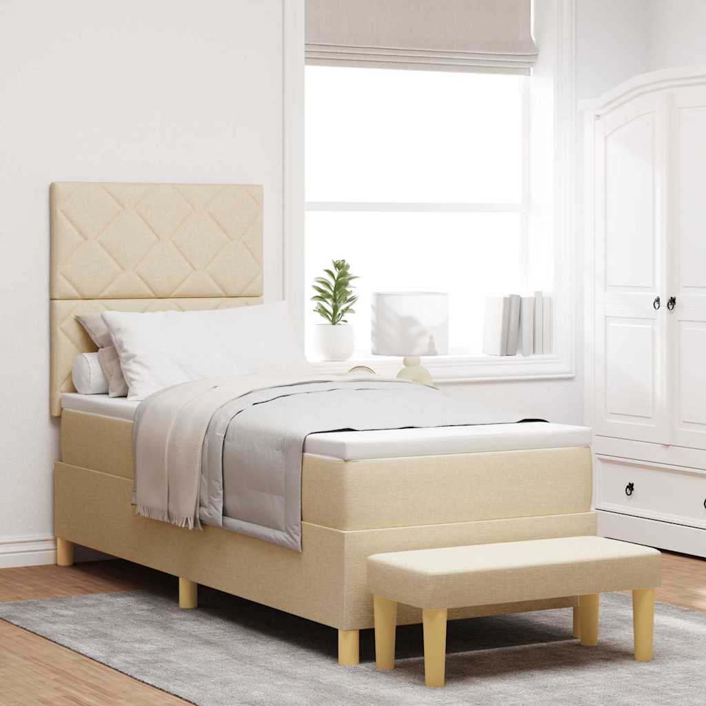 Box spring seng med pude med hovedgærde Creme 200 x 80 cm Stof