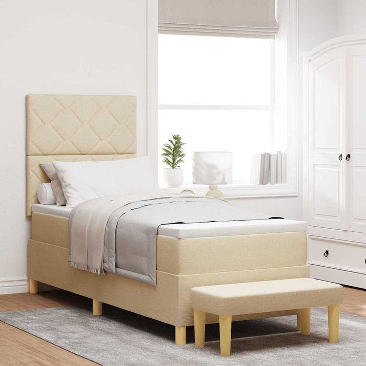 Box spring seng med pude med hovedgærde Creme 200 x 80 cm Stof