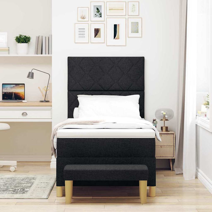 Box spring seng med pude med hovedgærde Sort 190 x 90 cm Stof