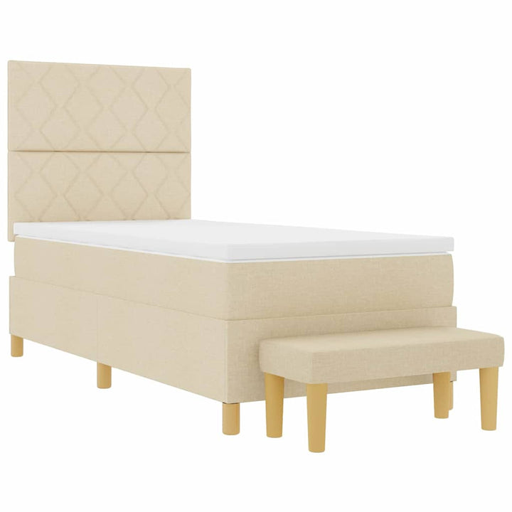 Box spring seng med pude med hovedgærde Creme 190 x 90 cm Stof