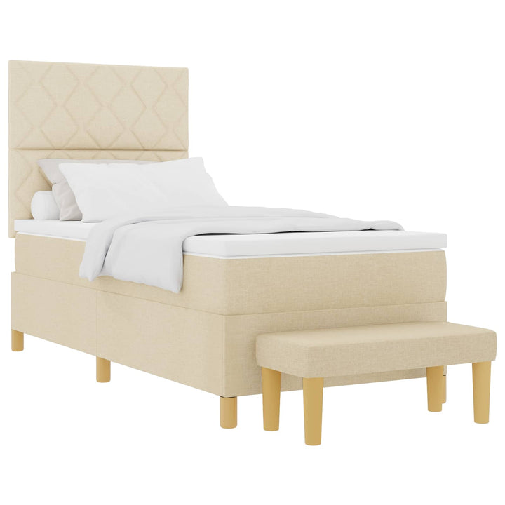Box spring seng med hovedgærde Creme 200 x 90 cm Stof