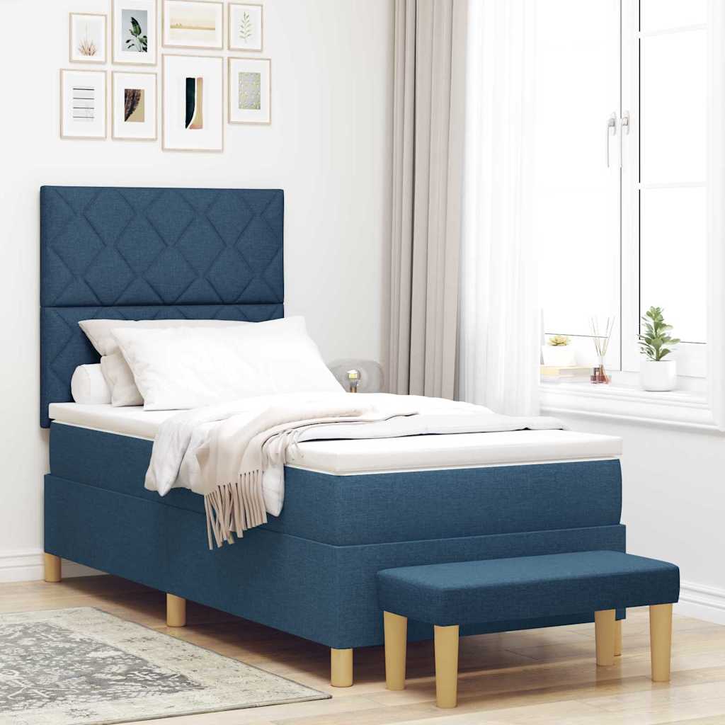 Box spring seng med pude med hovedgærde Blå 200 x 90 cm Stof