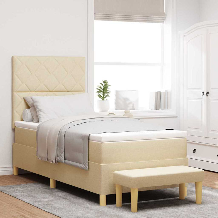 Box spring seng med pude med hovedgærde Creme 200 x 100 cm Stof