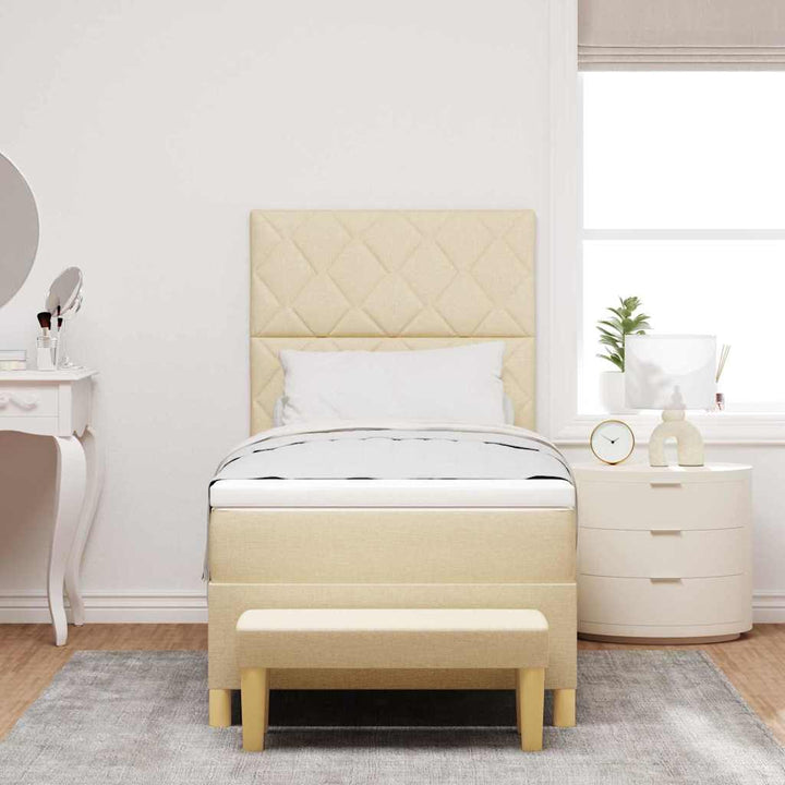 Box spring seng med pude med hovedgærde Creme 200 x 100 cm Stof