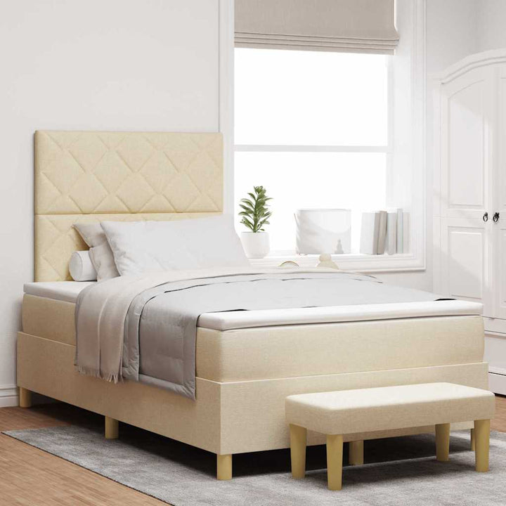 Box spring seng med hovedgærde Creme 190 x 120 cm Stof