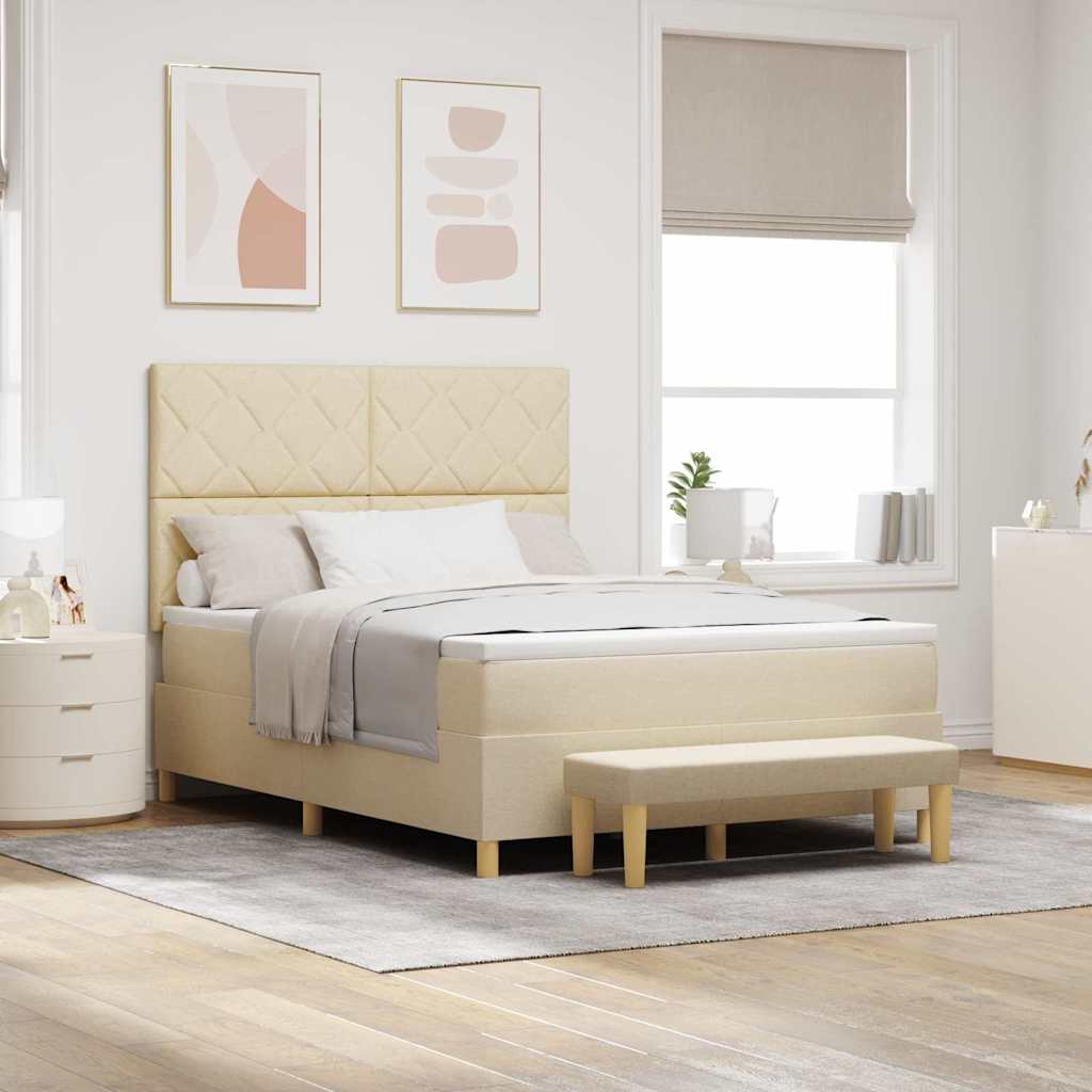 Box spring seng med hovedgærde Creme 190 x 140 cm Stof