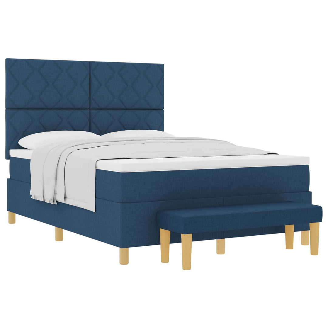 Box spring seng med pude med hovedgærde Blå 190 x 140 cm Stof