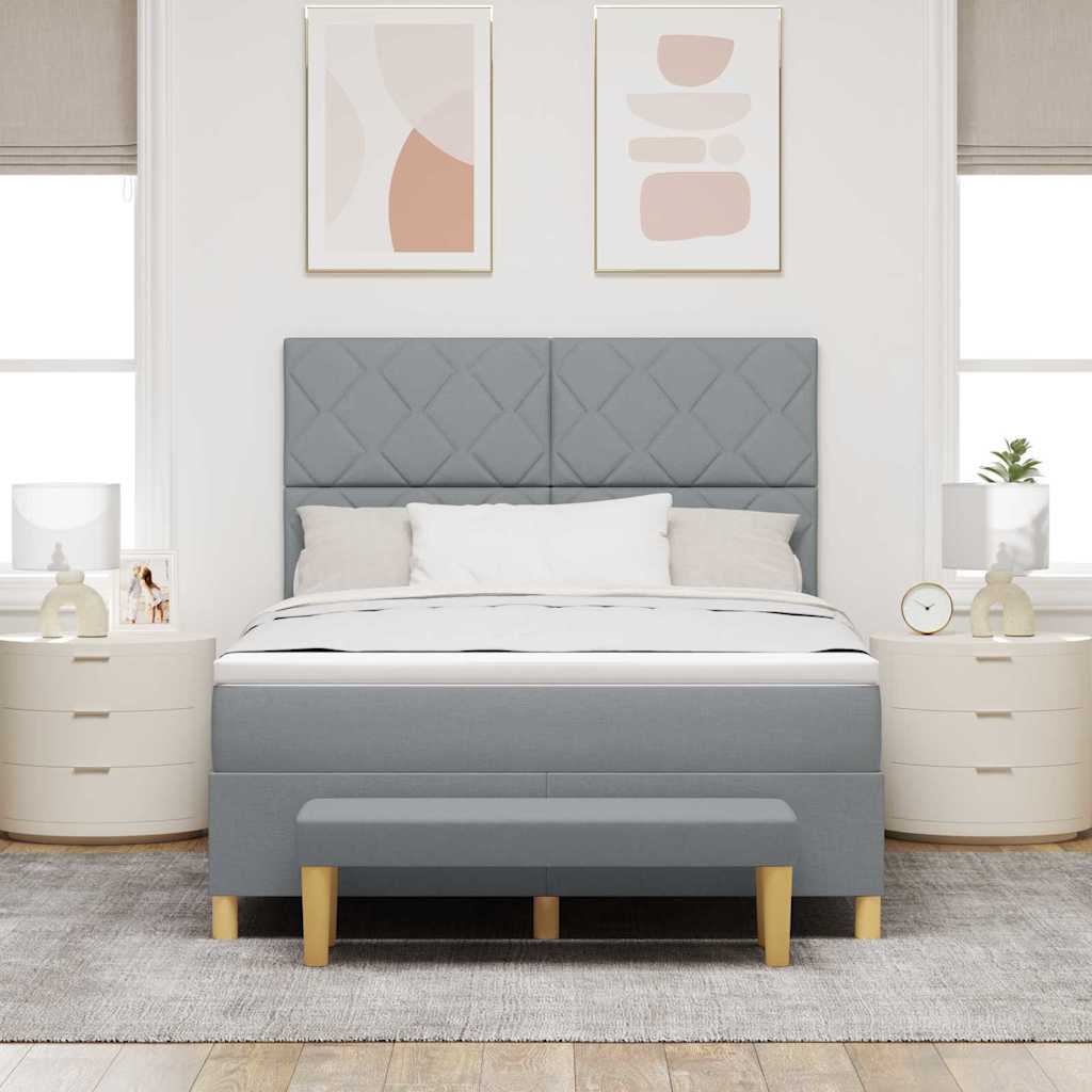 Box spring seng med pude Lysegrå 200 x 140 cm Stof