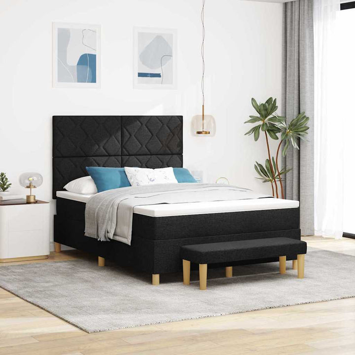 Box spring seng med pude med hovedgærde Sort 200 x 140 cm Stof