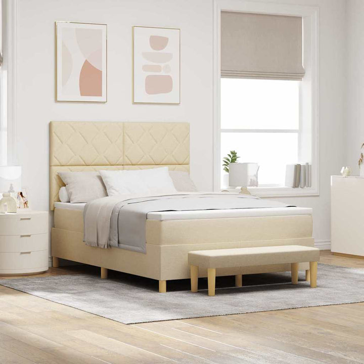 Box spring seng med pude med hovedgærde Creme 200 x 160 cm Stof