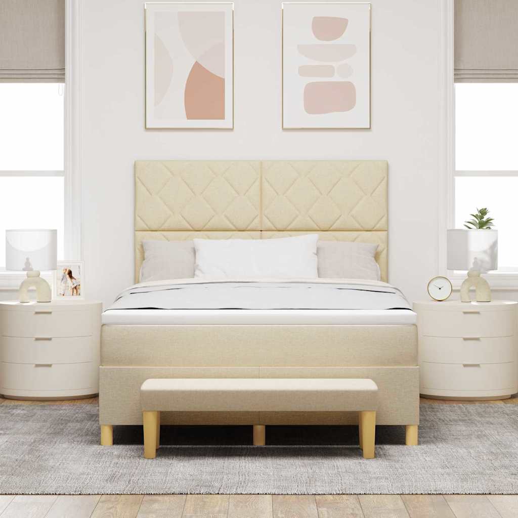 Box spring seng med pude med hovedgærde Creme 200 x 160 cm Stof