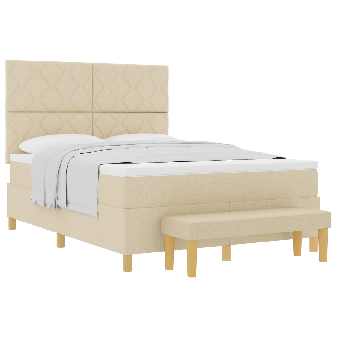 Box spring seng med pude med hovedgærde Creme 200 x 160 cm Stof