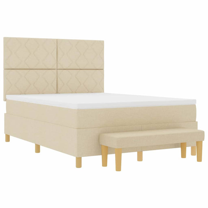 Box spring seng med pude med hovedgærde Creme 200 x 160 cm Stof