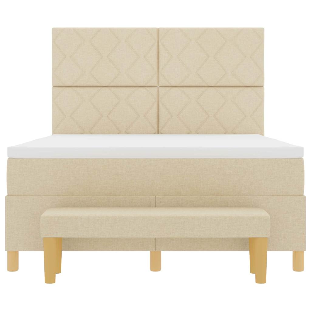 Box spring seng med pude med hovedgærde Creme 200 x 160 cm Stof