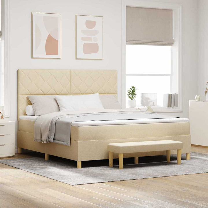 Box spring seng med pude med hovedgærde Creme 200 x 180 cm Stof
