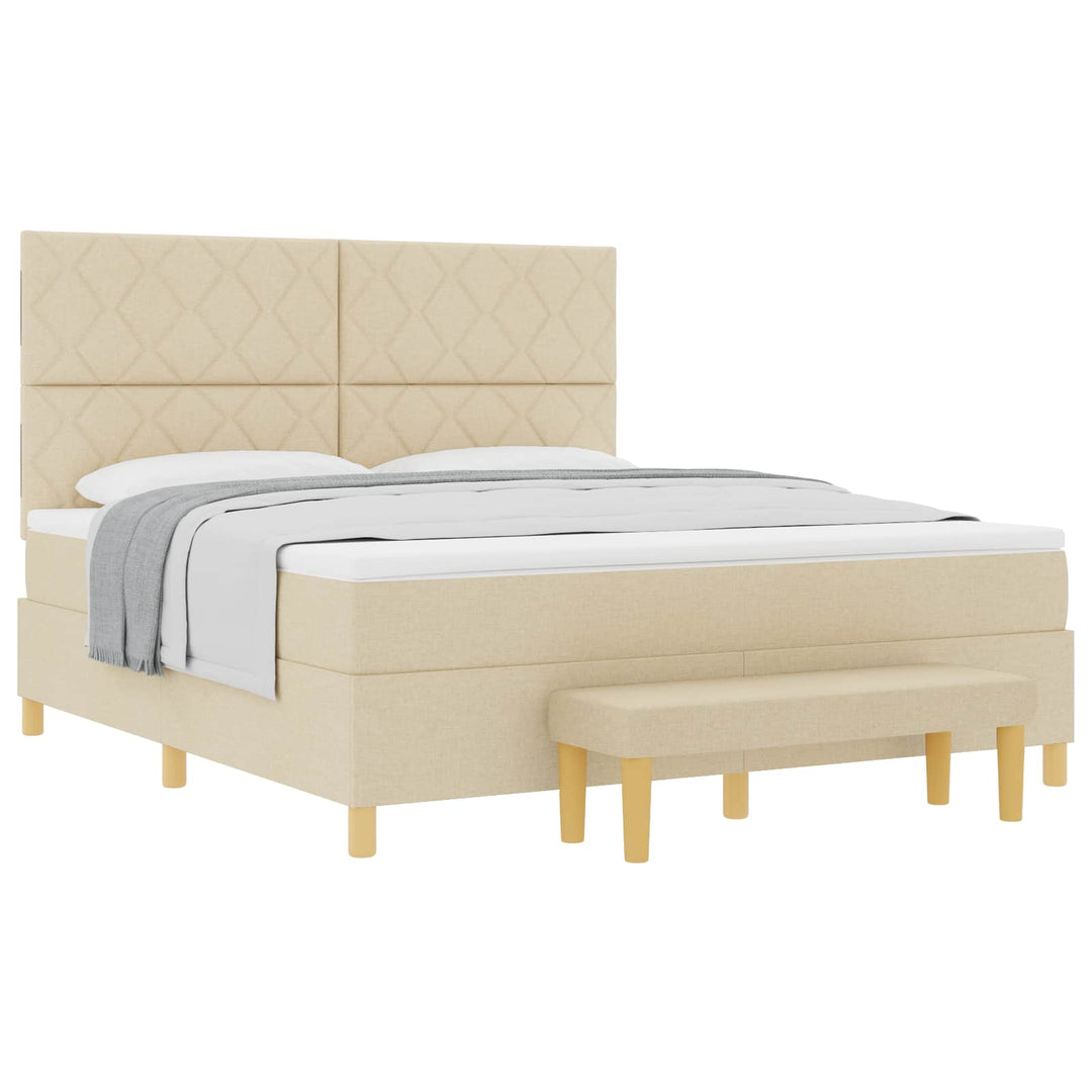 Box spring seng med pude med hovedgærde Creme 200 x 180 cm Stof