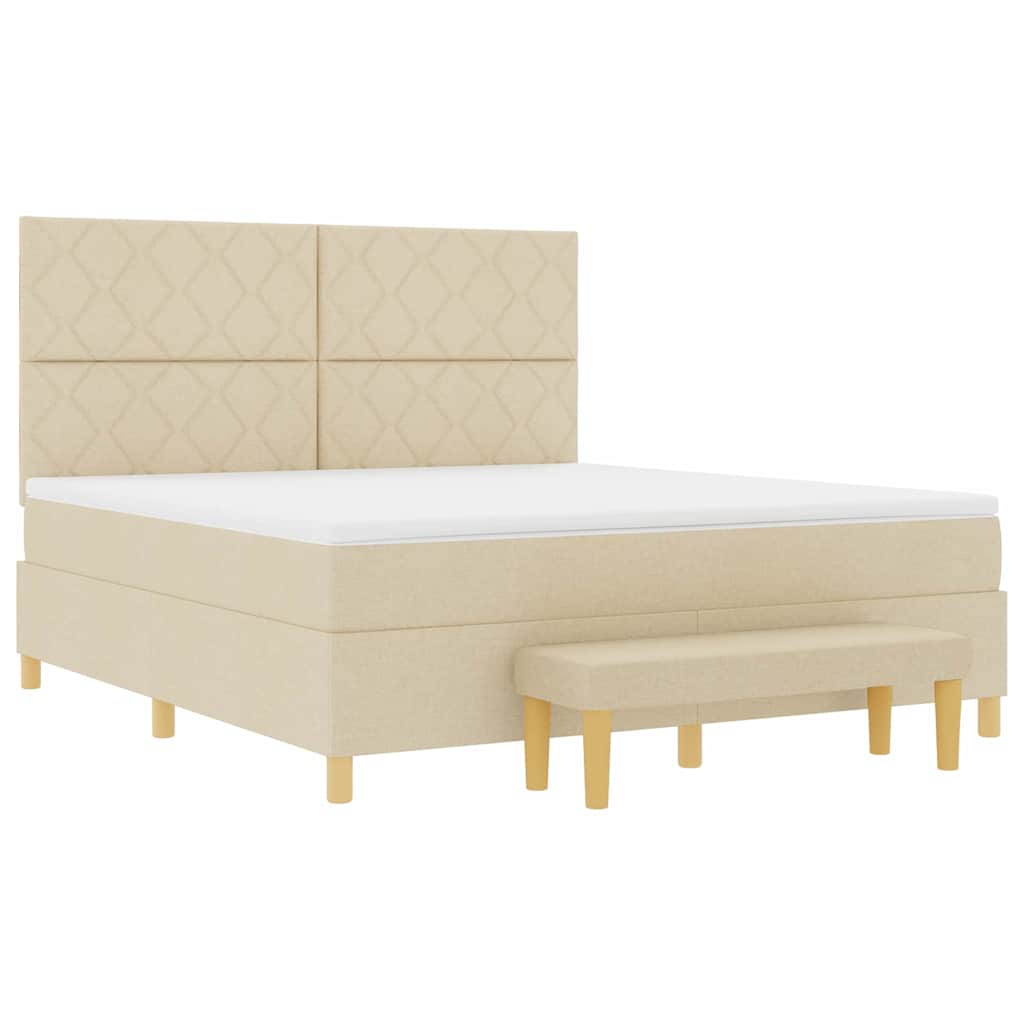 Box spring seng med pude med hovedgærde Creme 200 x 180 cm Stof