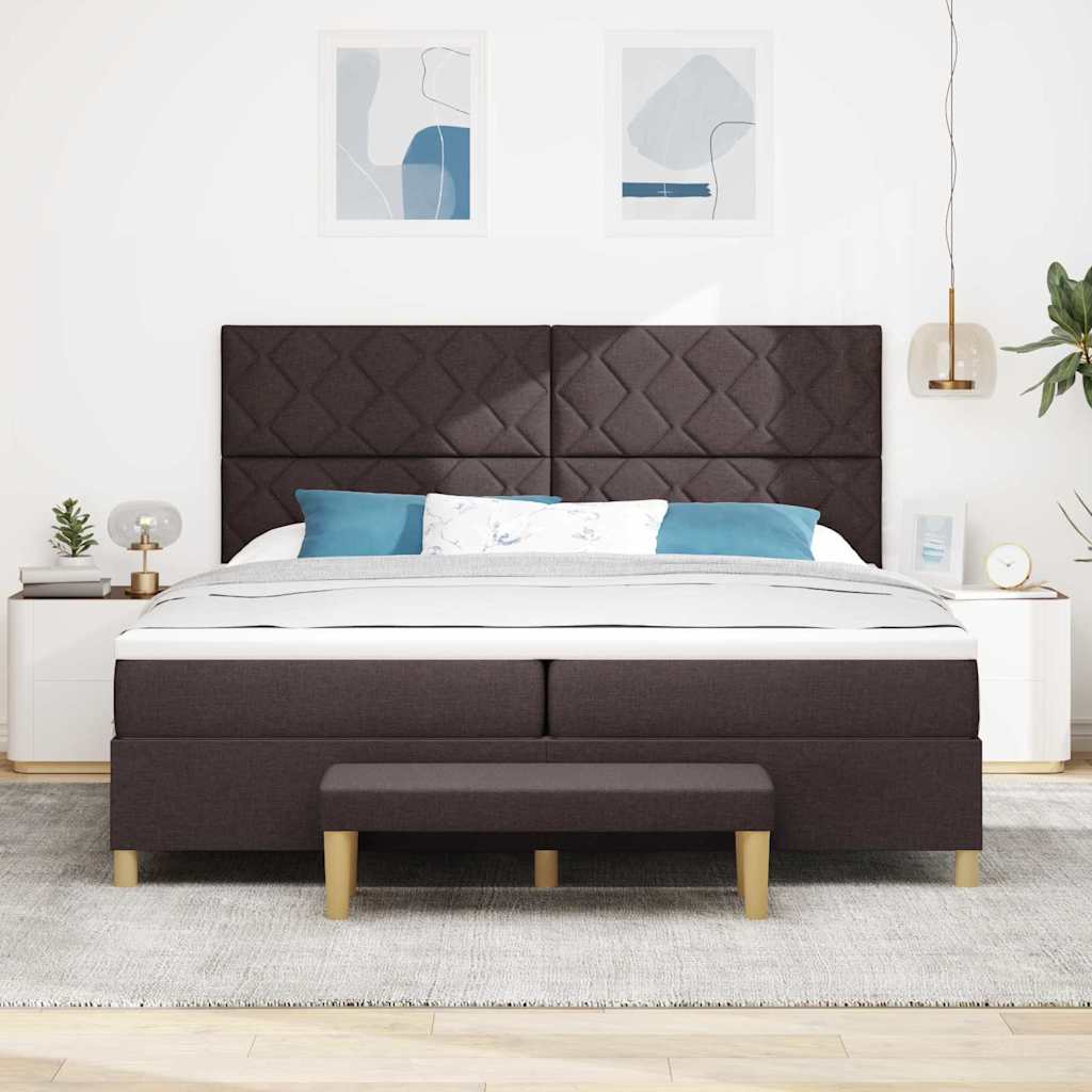 Box spring seng med madras Mørk Brun 200 x 200 cm Stof