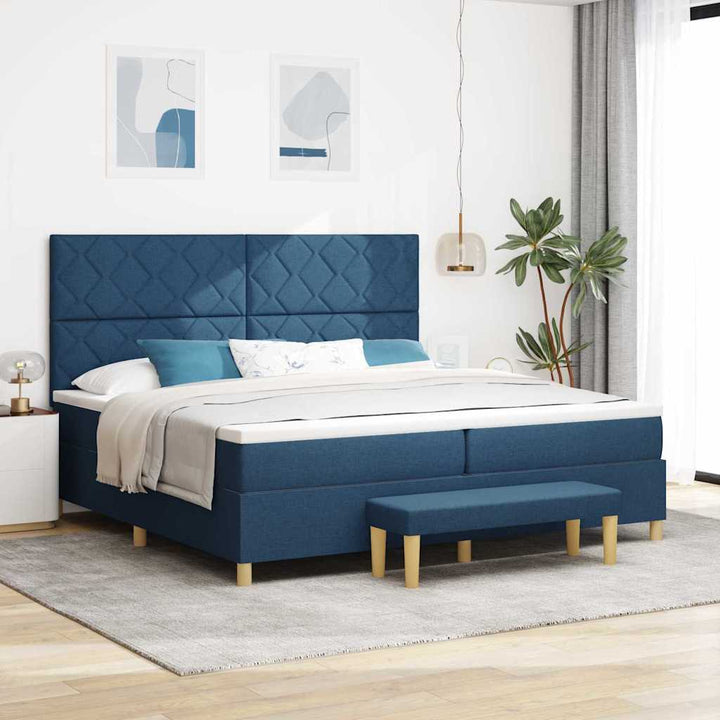 Box spring seng med madras med hovedgærde Blå 200 x 200 cm Stof
