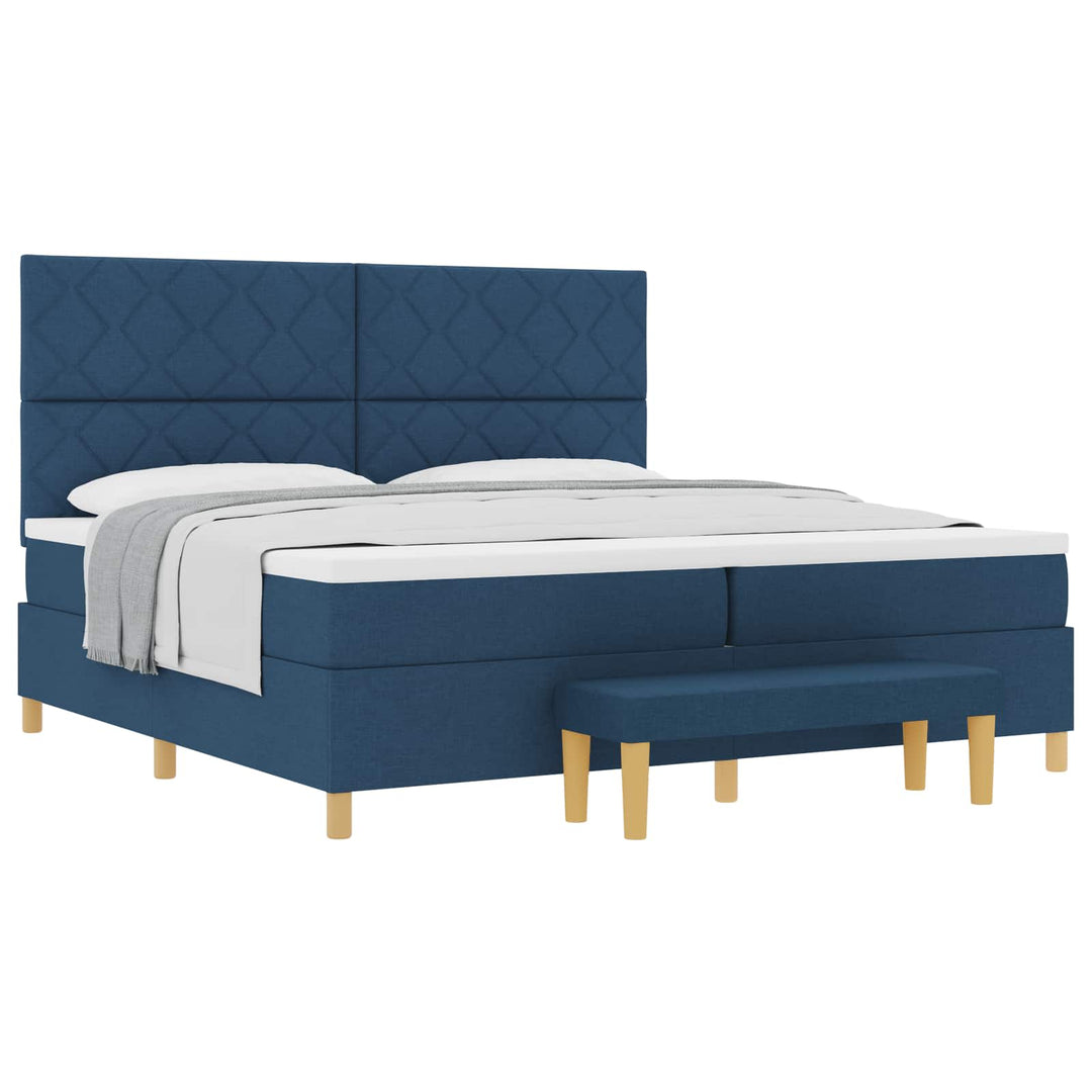 Box spring seng med madras med hovedgærde Blå 200 x 200 cm Stof
