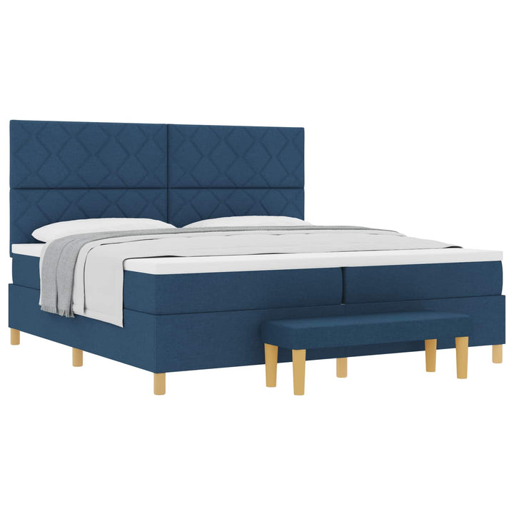 Box spring seng med madras med hovedgærde Blå 200 x 200 cm Stof