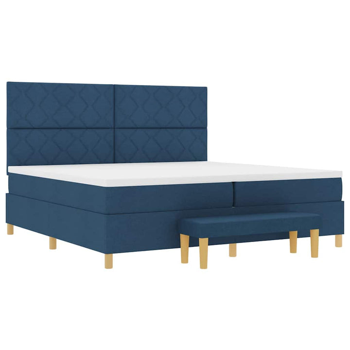 Box spring seng med madras med hovedgærde Blå 200 x 200 cm Stof