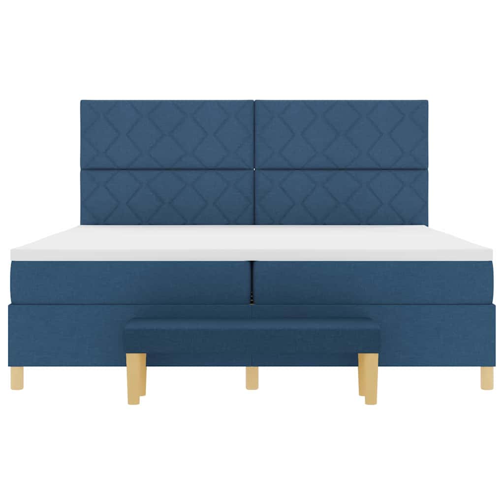 Box spring seng med madras med hovedgærde Blå 200 x 200 cm Stof