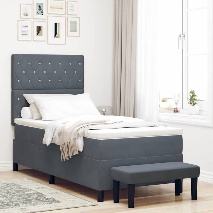 Box spring seng med hovedgærde Mørkegrå 190 x 90 cm Fløjl