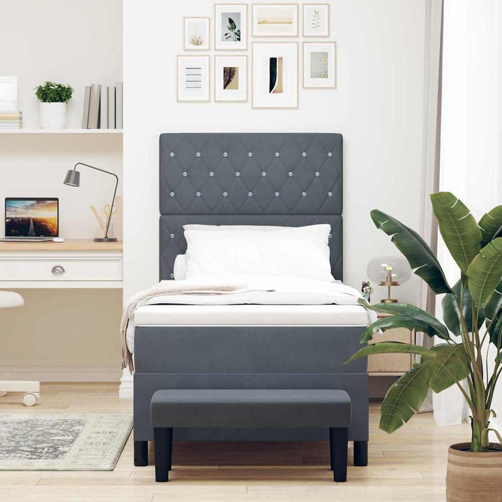 Box spring seng med hovedgærde Mørkegrå 190 x 90 cm Fløjl