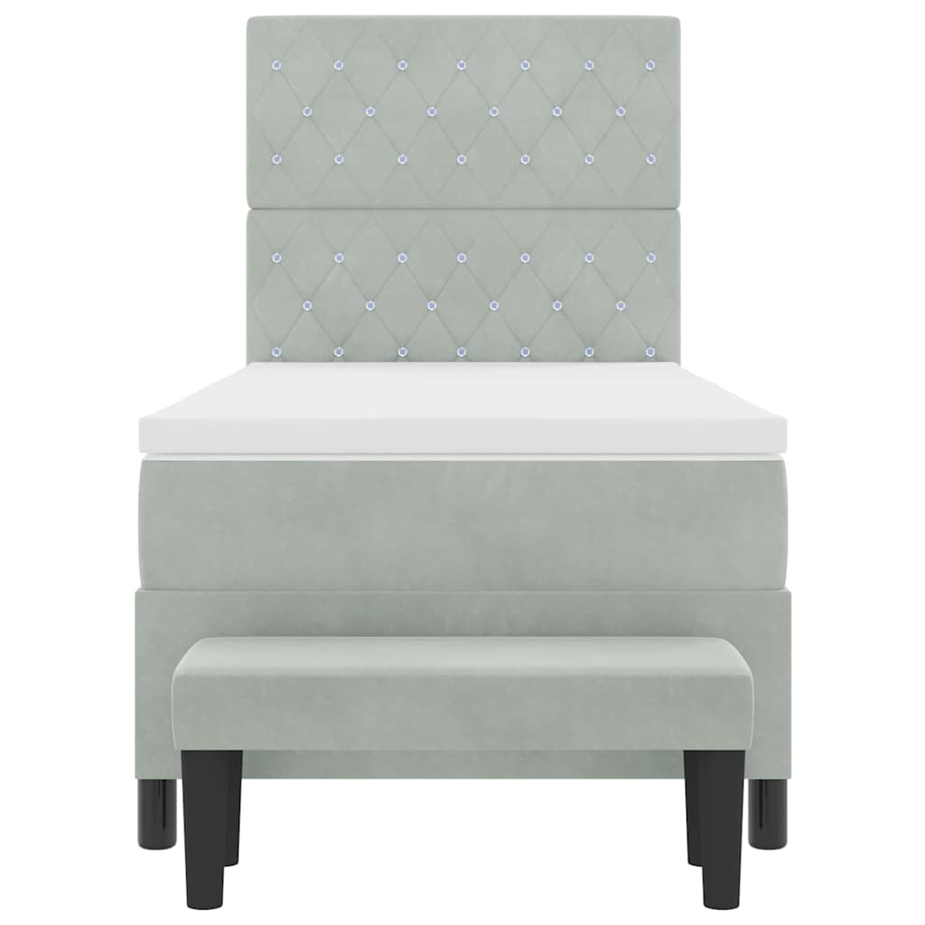 Box spring seng med hovedgærde Lysegrå 200 x 90 cm Fløjl