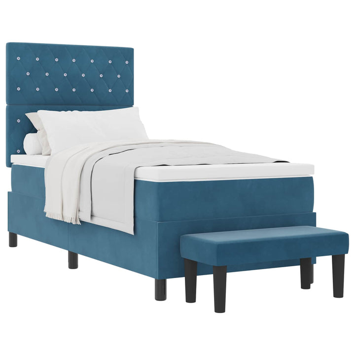 Box spring seng med hovedgærde Mørkeblå 200 x 90 cm Fløjl