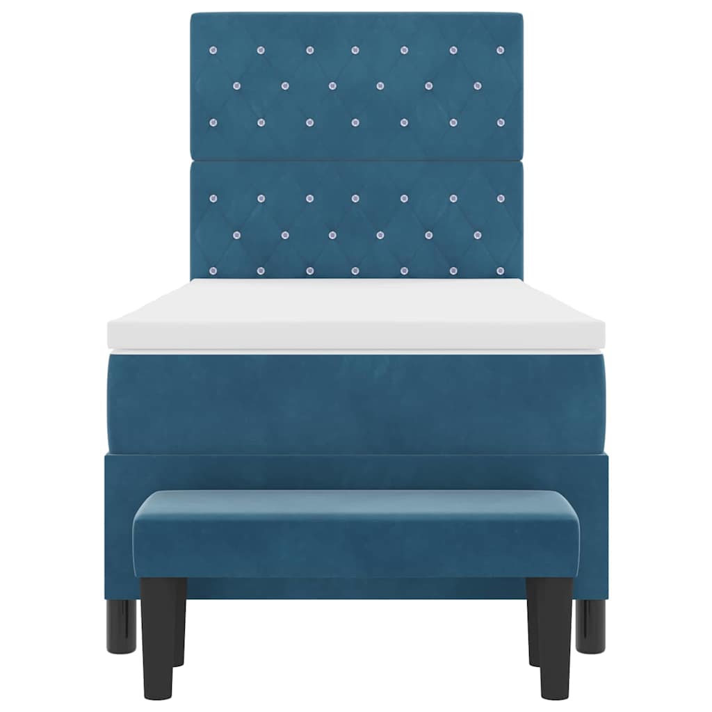 Box spring seng med hovedgærde Mørkeblå 200 x 90 cm Fløjl